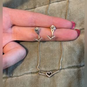 Pandora Sparkling wishbone heart necklace and earrings